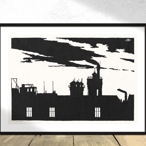 Silhouette Oostergasfabriek - Samuel Jessurun de Mesquita / City Print, Vintage Town, Reproducción de carteles, Obra de arte retro, Decoración de la naturaleza