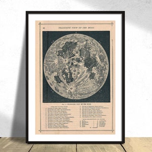 1886 Telescopic view and map of the Moon - Geographicus -Moon-unknown | Astronaut Poster, Space Print, Retro Space Explorer, Gift Idea, 8x10