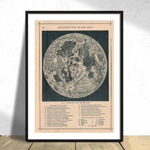 1886 Teleskopansicht und Karte des Mondes - Geographicus -Mond-unbekannt | Astronaut Poster, Weltraum Print, Retro Weltraumforscher, Geschenkidee, 8x10