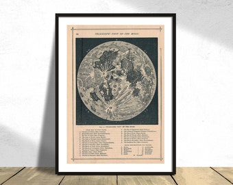 1886 Telescopic view and map of the Moon - Geographicus -Moon-unknown | Astronaut Poster, Space Print, Retro Space Explorer, Gift Idea, 8x10