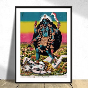Sri Sri Kali - Ende des 19.Jahrhunderts | Hinduismus Poster, Indische Göttinnen, Buddhistisches Poster, Zen Wandkunst, Reproduktion Dez, Geschenk, Göttin Poster A1