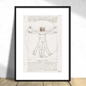 Vitruvian - Leonardo da Vinci |Proportions of Human Figure illustration, Reproduction Print, Renaissance Decor, Vintage Anatomy Poster, Gift