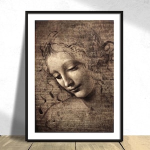 La Scapigliata - Leonardo da Vinci / Riproduzione Stampa, Decoro Rinascimentale, Vecchia Illustrazione, Poster d'Arte Vintage, Volto di una Giovane Donna 8x10