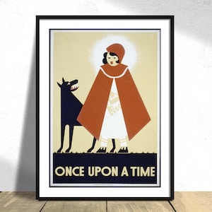 Érase una vez / Litte Red Riding Hood Print, Vintage Dec, Wolf Poster, Fairytale, Love Decor Art, Children Illustration, Girl and Wolf A2