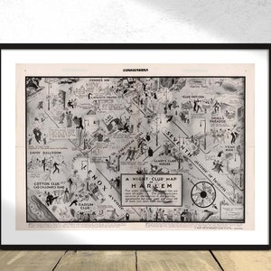 Mapa de un club nocturno de Harlem, Manhattan, Nueva York, 1932 I Póster vintage, Regalo de buena idea, Decoración de pared, Impresión retro, Art Nouveau, Mapa histórico, A2