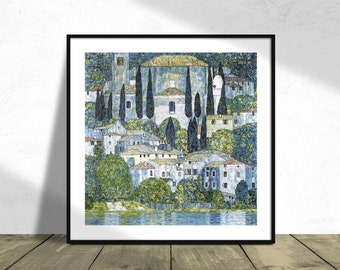 Kirche in Cassone - Gustav Klimt | Square Print, Square Poster, Vintage Exhibition, Reproduction Dec, Housewarming Gift Idea, Church Poster