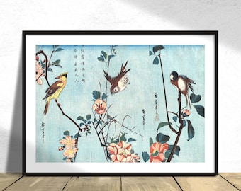 Japanese birds and flowers - Utagawa Hiroshige | Ukiyo-e Poster, Vintage Print, Reproduction, Retro Art,  Japanese Nature, Gift Idea, Japan