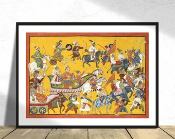 King Dasaratha and His Retinue Proceed to Rama's Wedding: Folio - Shangri Ramayana | Vintage Posters, Reproduction, Retro Print, India Art