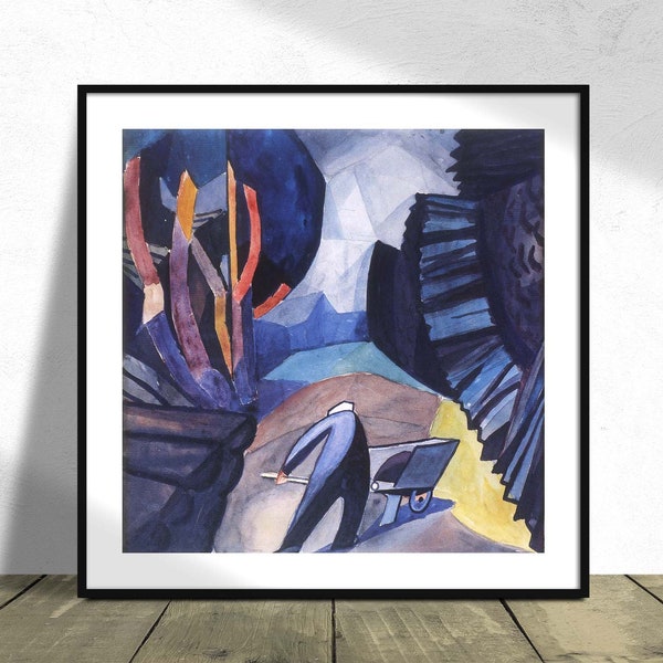 Lumberjack - Oleksandr Bogomazov I Square Print, Square Poster, Colorful Art Print, Modern Abstract, Cubism Art, Working Man Poster, Forest