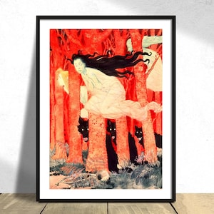 Three Women and Three Wolves - Eugene Grasset I Poster Art Reproduction, Art Nouveau Print, Classic Art, Witches Poster, Women Poster, Wolf