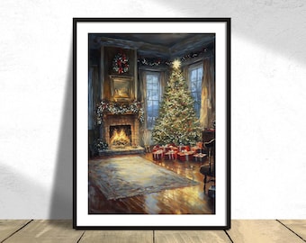 Salon Bożonarodzeniowy - Plakat Zimowy | Wydruk Zimowy, Plakat Xstmas, Dekoracja Bożonarodzeniowa, Wydruk Kominka, Obrazek Choinki, Dekoracja A1