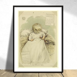 Calendario Antikamnia 1897 Septiembre Octubre / Vintage anatómico, Impresión de esqueleto, Ilustración divertida, Arte médico, Médico retro, Hombre Póster