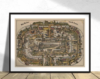 Die reise nach Paris | Poster Reproduction,  A trip to Paris, Retro Print, Paris City Map, Vintage Paris Poster, Travel, Wall Decor,France