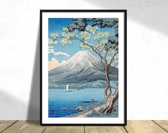Mount Fuji from Lake Yamanaka - Takahashi Hiroaki | Ukiyo-e Poster, Vintage Print, Reproduction, Retro Art,  Japanese Nature, Gift, Japan