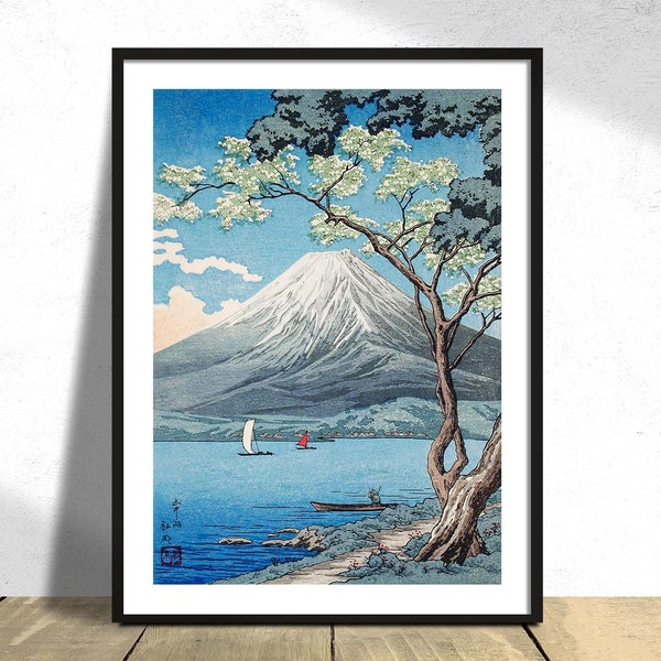 Mount Fuji from Lake Yamanaka - Takahashi Hiroaki | Ukiyo-e Poster, Vintage Print, Reproduction, Retro Art,  Japanese Nature, Gift, Japan