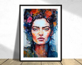 Young  Woman 2 | Woman Portrait, Vintage Poster, Graphic Art, Woman Print, Beautiful Woman, Majestic Girl, Loveliness, Beauty Poster, Flower