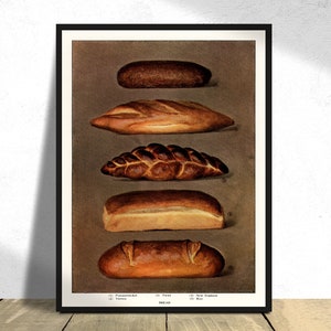 The Grocer's Encyclopedia Kitchen Decor, Reproduction Retro, Restaurant Print, Food Art, Vintage Collection, Types of Baked Bread Loaves image 2