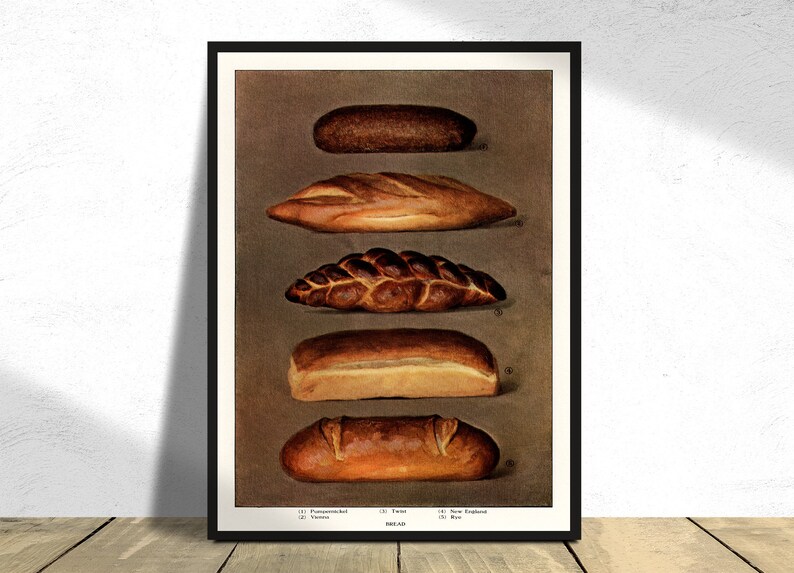 The Grocer's Encyclopedia Kitchen Decor, Reproduction Retro, Restaurant Print, Food Art, Vintage Collection, Types of Baked Bread Loaves image 2