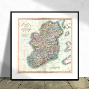 Mappa dell'Irlanda - Stampa quadrata di John Cary I, Poster quadrato, Mappe d'epoca, Stampa mappa dell'Irlanda, Arte geografica, Regalo di viaggio, Mappa del paese,