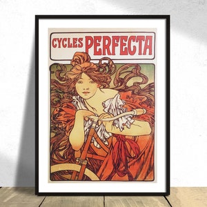 Cycles Perfecta - Alphonse Maria Mucha | Art Nouveau, Vintage Poster, Print Reproduction, Old Illustration, Alfons Mucha, Woman on a Bicycle