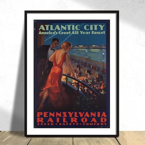 Atlantic City America's Great All Year Resort, Pennsylvania Railroad - Edward Mason Eggleston / Stampa retrò, Poster di viaggio, Arte Vintage