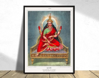 Bogini Bhuvaneshvari | Plakat hinduistyczny, Plakat hinduistycznych bogiń, Plakat buddyjski, Sztuka ścienna zen, Reprodukcja Dec, Pomysł na prezent, Medytacja, Vintage