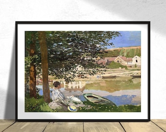 On the Bank of the Seine, Bennecourt - Claude Monet | French Impressionist, Botanic Print, Vintage Art, Poster Reproduction, Landscape Decor