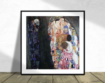 Muerte y vida - Gustav Klimt / Impresión cuadrada, Póster cuadrado, Exposición vintage, Dec de reproducción, Idea de regalo de inauguración de la casa, Impresión de mujeres, Bebé