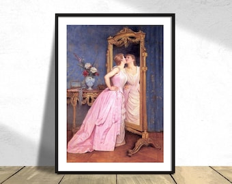 Vanity - Auguste Toulmouche | Vintage Print, Poster Reproduction, Old Illustration, French Art,  Woman Poster, Mirror Print, Fine Art Poster