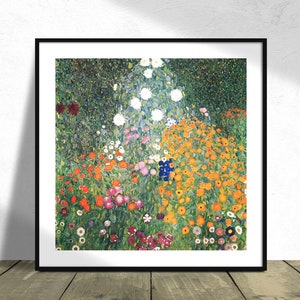 Flower Garden - Gustav Klimt | Square Print, Square Poster, Vintage Exhibition, Reproduction Dec, Housewarming Gift Idea, Nature Poster, 8x8