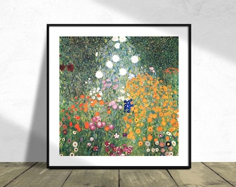 Flower Garden - Gustav Klimt | Square Print, Square Poster, Vintage Exhibition, Reproduction Dec, Housewarming Gift Idea, Nature Poster, 8x8