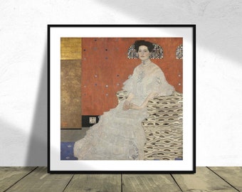 Portret Fritzy Riedler - Gustav Klimt | Kwadratowy wydruk, Kwadratowy plakat, Wystawa w stylu vintage, Reprodukcja, Pomysł na prezent, Portret kobiety