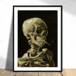 Head of a skeleton with a burning cigarette - Vincent Van Gogh | Vintage Print, Poster Reproduction, Old Illustration, Skull of a Skeleton