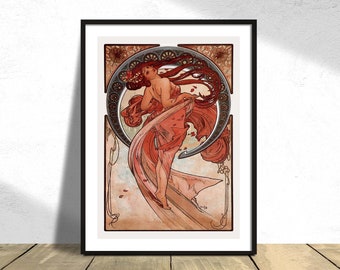 Dance - Alphonse Maria Mucha | Art Nouveau, Vintage Poster, Print Reproduction, Old Illustration, Alfons Mucha, Gift Idea, Dancing Woman, A5