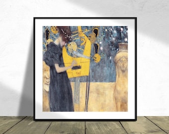 Muzyka - Gustav Klimt | Kwadratowy wydruk, Kwadratowy plakat, Wystawa vintage, Reprodukcja dec, Pomysł na prezent, Portret kobiety, Plakat muzyczny, 8x8 10x10