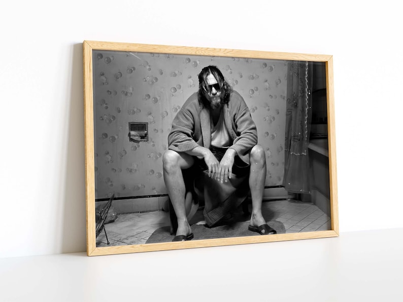Big Lebowski the Dude Poster B&W Bathroom Scene Black and Etsy