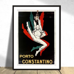 Porto Constantino - Jean d'Ylen I Afiche Publicitario, Decoración de Bar, Vino Portugués, Publicidad de Alcohol, Bailando con una botella de vino,