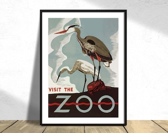 Visite el cartel ZOO / cartel publicitario, arte en el aula, decoración de la guardería, decoración de la habitación de los niños, cartel del ZOO, estampado animal, cartel de pájaros, idea Gigt