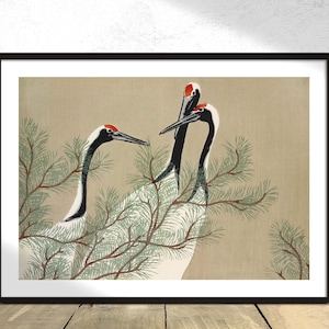 Cranes from Momoyogusa – Flowers of a Hundred Generations - Kamisaka Sekka | Vintage Bird Print, Reproduction, Retro Poster, Japanese Art