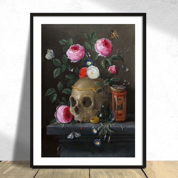 Vanitas Stillleben - Jan van Kessel | Vintage Druck, Poster Reproduktion, alte Illustration, flämische Kunst, Stillleben, Botanik