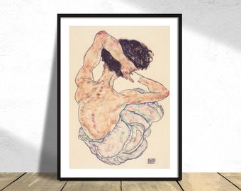 Sitzender Rückenakt - Egon Schiele | Austrian Expressionism Style, Exhibition Art, Poster Reproduction, Women Print, Gift Idea, Vintage