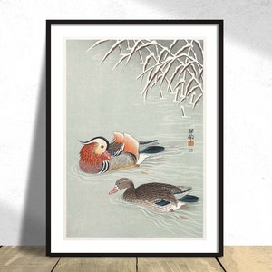 Patos mandarines - Ohara Koson / Arte japonés, Impresión botánica, Pájaro vintage, Reproducción de carteles, Impresión retro, Ornitología Naturaleza, Asiático moderno