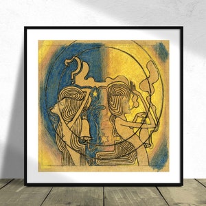 Two stylized female figures with clock in hand - Jan Toorop I Square Print, Square Poster, Classic Art Nouveau Poster, Reproduction Print A2