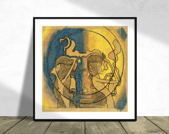 Two stylized female figures with clock in hand - Jan Toorop I Square Print, Square Poster, Classic Art Nouveau Poster, Reproduction Print A2