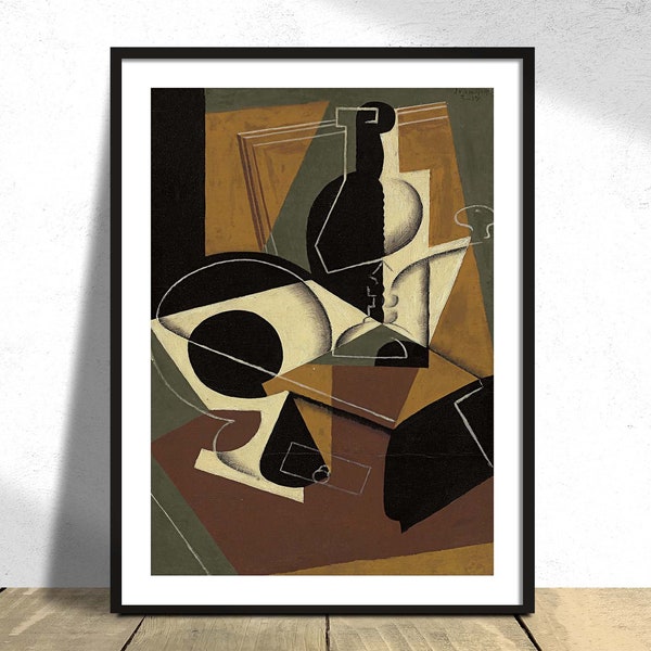 Moulin à café et bouteille - Juan Gris | Vintage Print, Master of Cubism Art, Poster Reproduction, Abstract Art, Coffee Poster, Gift Idea A4