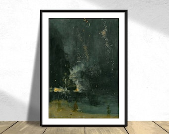 Nocturne in Black and Gold (The Falling Rocket) - James Whistler | Sztuka vintage, Reprodukcja plakatu, Wydruk retro, Amerykański malarz, Sky Dec