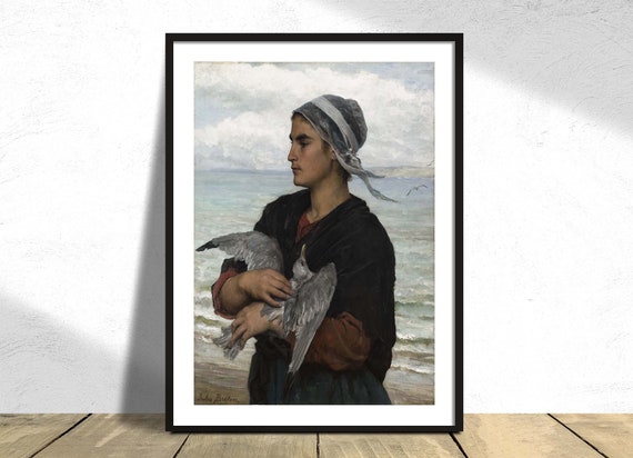 The Wounded Seagull - Jules Breton |  Vintage Print, Poster Reproduction,  Seagull Poster, Woman Poster, Girl Print, Bird Poster, Nautical