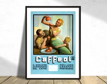 Caffeol, det bästa kaffeersättningsmedlet | Vintagereklam, retroaffisch, presentidé, cafédekoration, köksväggkonst, kaffeillustration