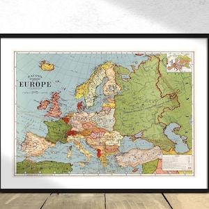 Bacon's Standardkarte von Europa - George Washington Bacon | Vintage Poster Print, Historisches Europa, Alte Karte 1920, Dekoration, Geschenkidee