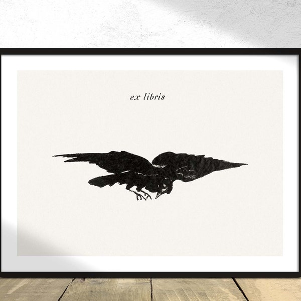 Flying Raven ex libris, from The Raven (Le Corbeau) - Edouard Manet | French Impressionist, Vintage Art, Poster Reproduction, Retro Print